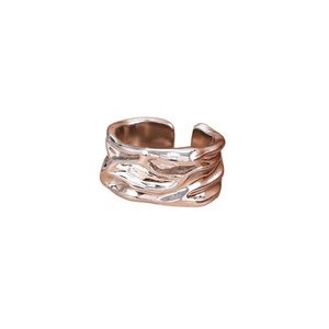 Silver Plated Wrinkle Look Minimalist Cuff Ring with Indention